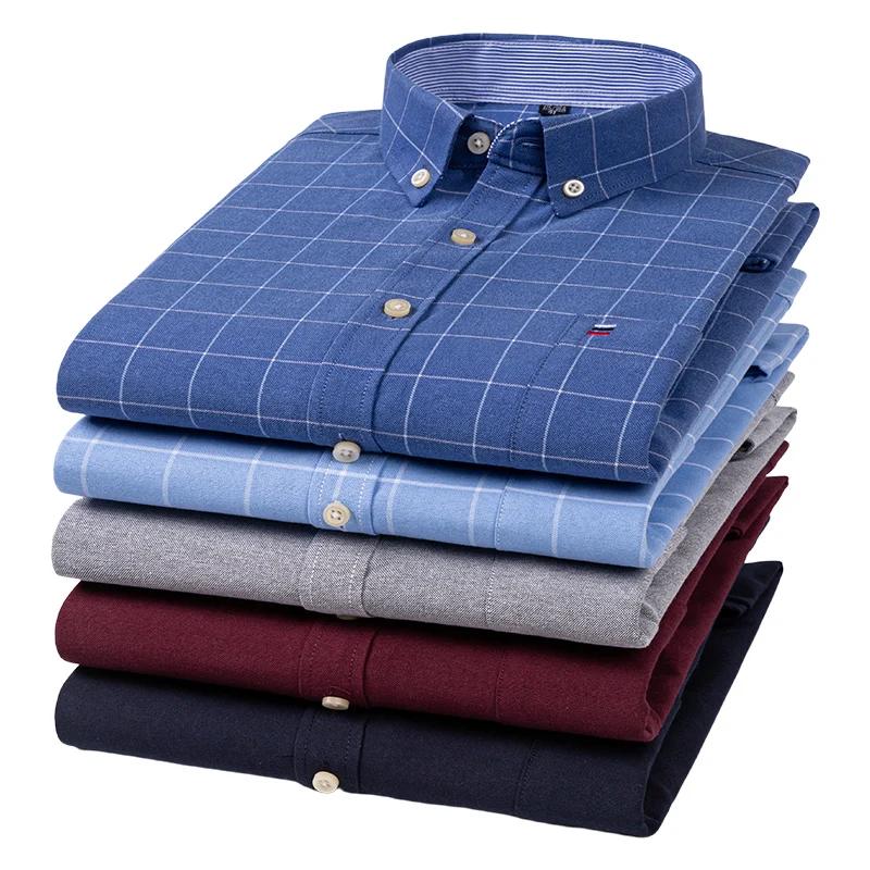Chemises Oxford 100 % coton pour hommes, manches longues, à carreaux, douces, coupe classique, chemi
