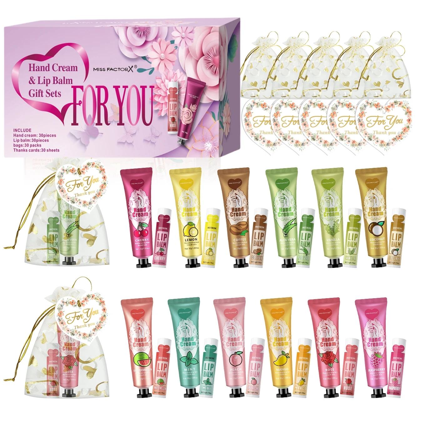 Coffret cadeau 30 ensembles/boîte crème pour les mains et baume à lèvres pour les invités cadeau de 