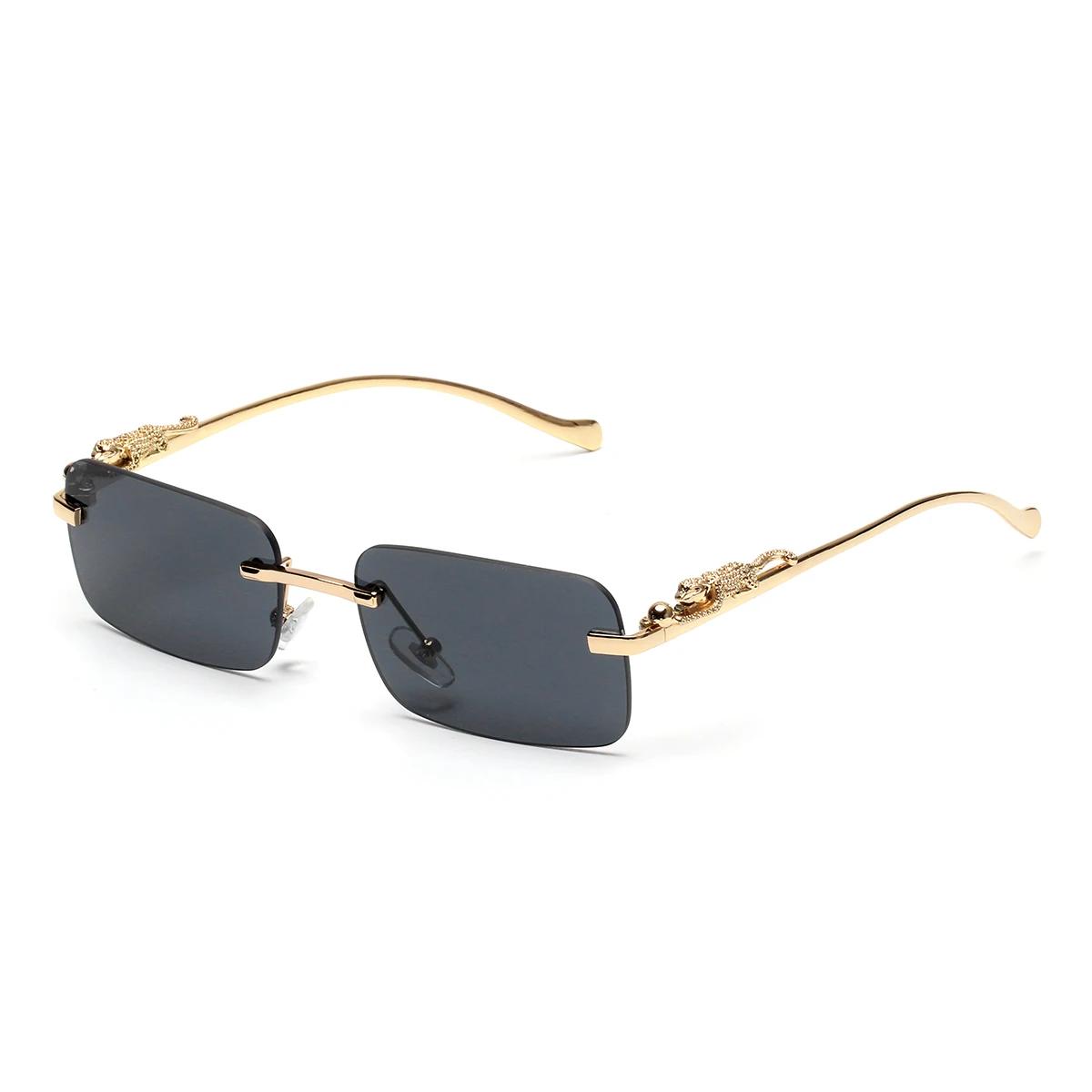Lunettes de soleil sans monture Ruiao UV400, lunettes carrées en métal tendance pour hommes et femme
