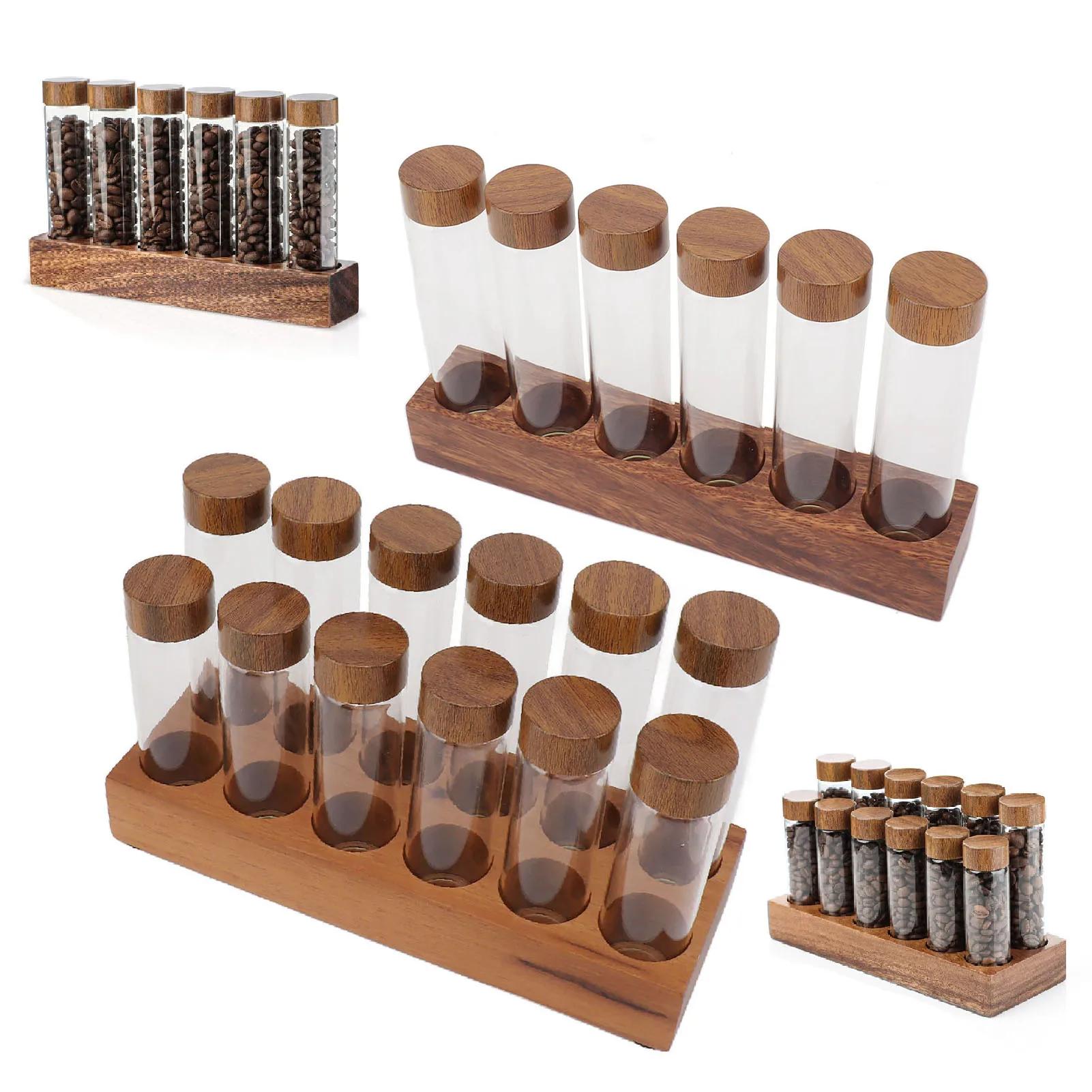 Tubes de stockage de grains de café en verre transparent avec couvercle, bocal de stockage de grains