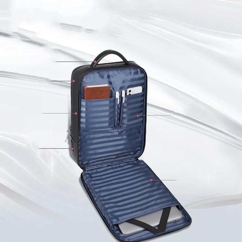 100% sac à dos en cuir véritable hommes 15.6 pouces sac à dos pour ordinateur portable USB Charge an