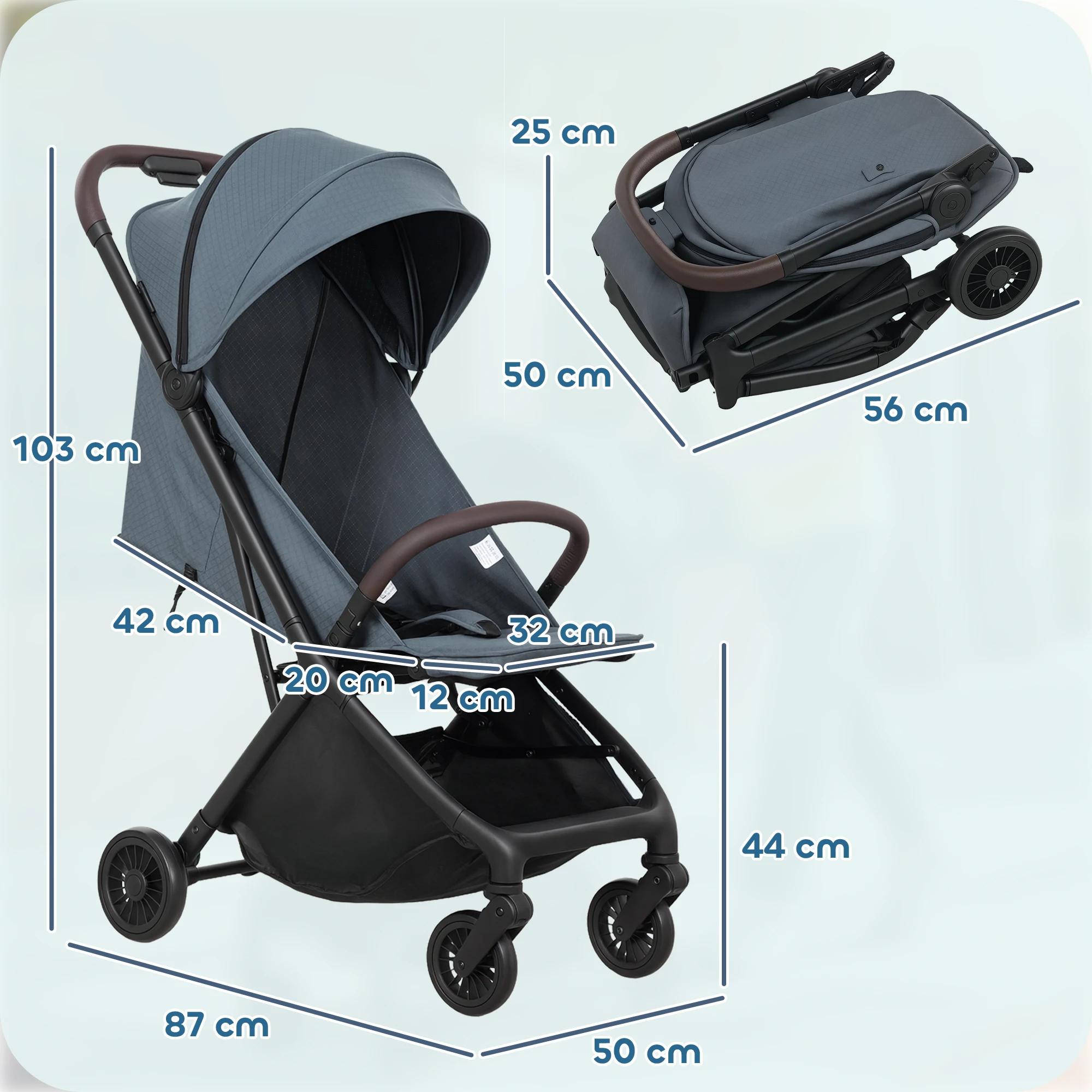 Poussette pliable Pawhut avec dossier inclinable, repose-pieds réglable, capote, harnais 5 points, c