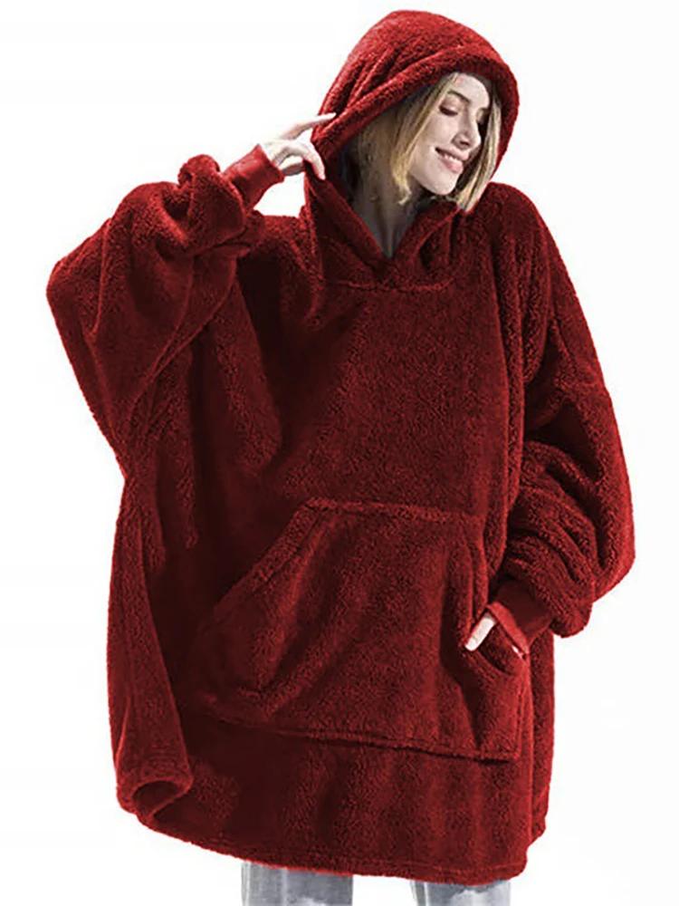 Couverture à capuche avec sourire double face pour hommes et femmes, grande poche, robe surdimension
