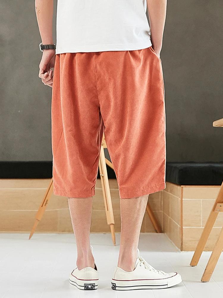 Grande taille été sarouel hommes courts Joggers Style chinois mollet décontracté Baggy pantalon mâle