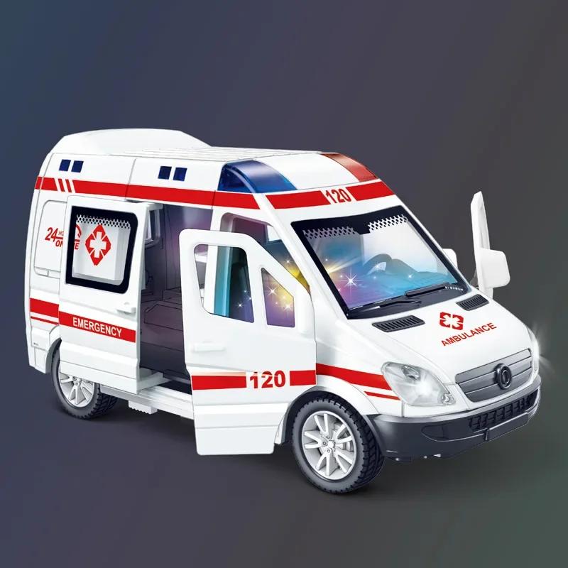 1:32 Mini voiture Diecast Ambulance camion de pompier modèle de voiture de police son et lumière véh