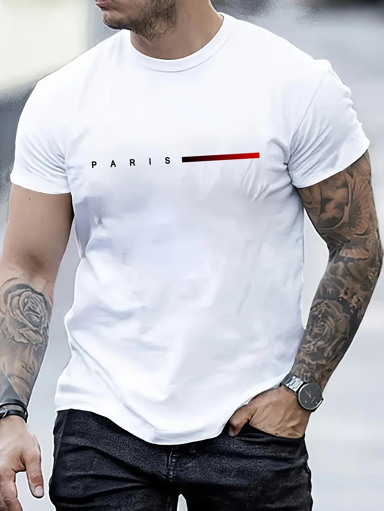 T-shirt à manches courtes pour homme, tendance et polyvalent, été, ample, Paris, imprimé lettres cré