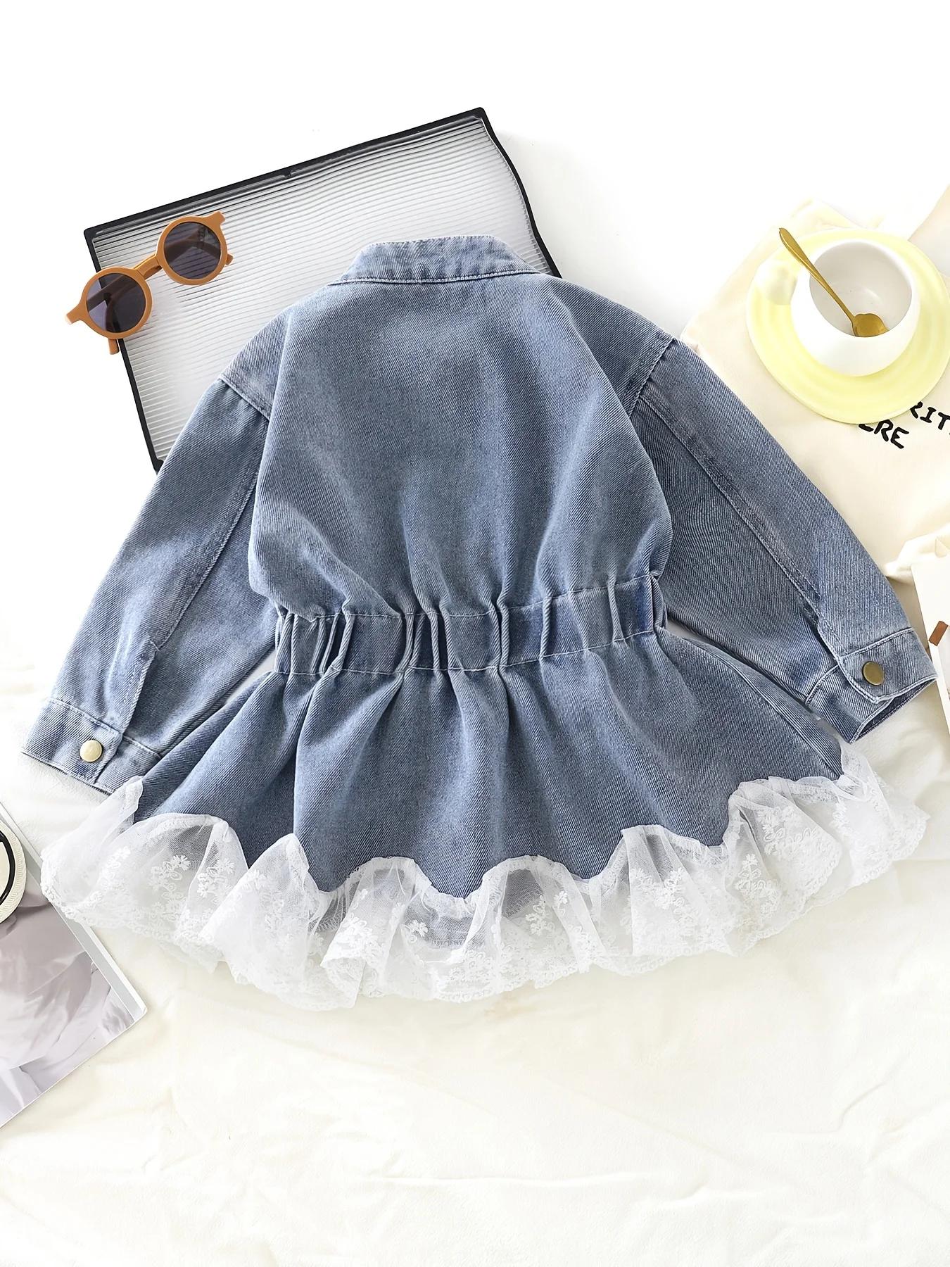 Veste élastique cintrée à la taille pour filles, nouveau style printemps-automne, dentelle, garnitur