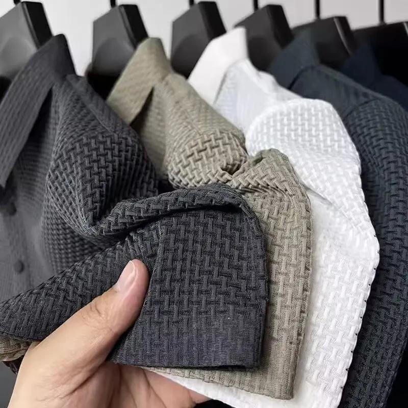 Nouveau T-shirt Polo d'été pour homme à manches courtes ajouré en soie glacée respirante, style prof