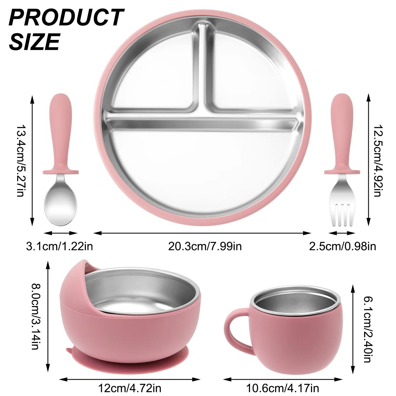 Assiettes à vaisselle en acier inoxydable, ensemble d'alimentation pour bébé avec bol à ventouse en 