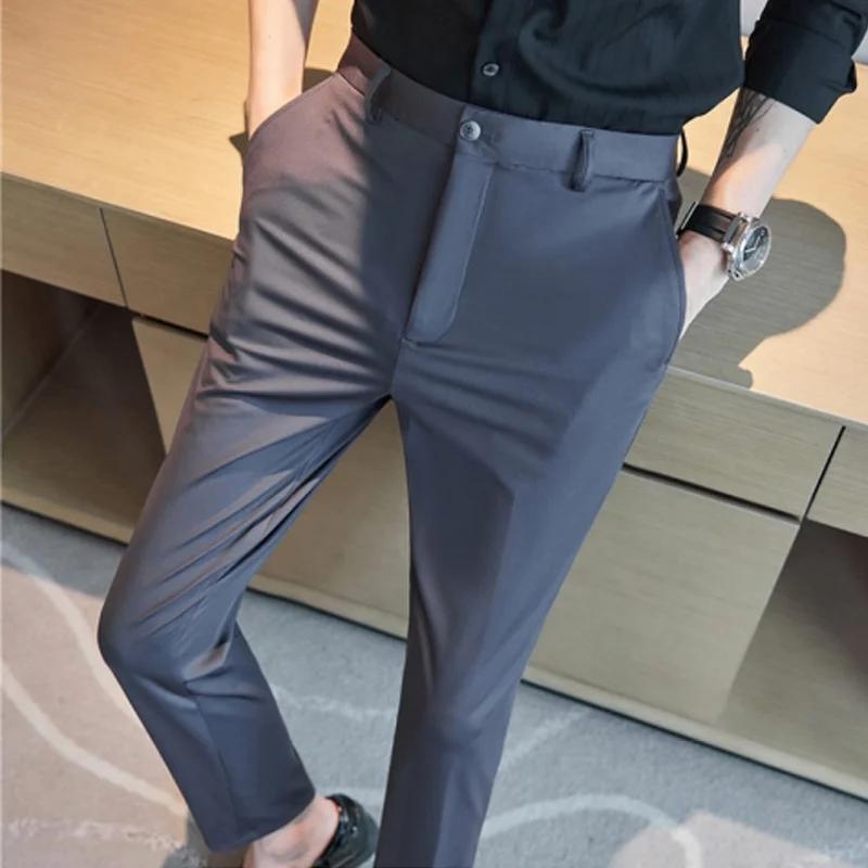 Pantalon d'été pour homme 29-42, fin, droit, extensible, décontracté, sans trace, sans repassage, ti