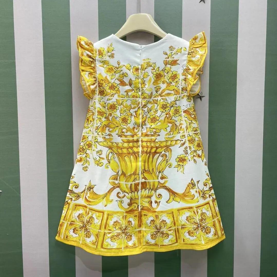 Robe d'été jaune en coton pour filles, vêtements pour enfants, nouvelle collection 2024