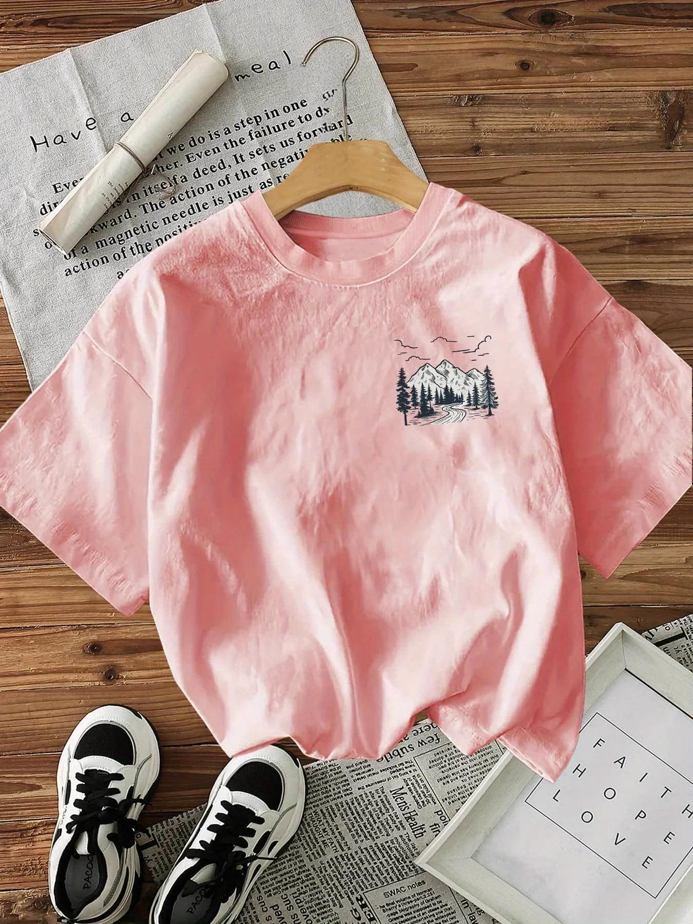 100% coton femmes T-Shirt montagne paysage graphique T-Shirt avec "Take Me To The Wild" Slogan décon