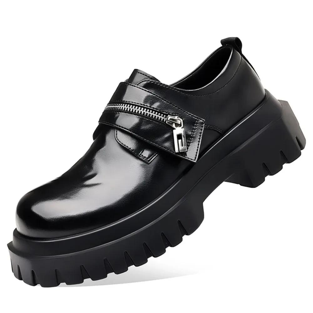 Chaussures en cuir pour hommes Derby 2026, semelle épaisse, style britannique, design décontracté, f