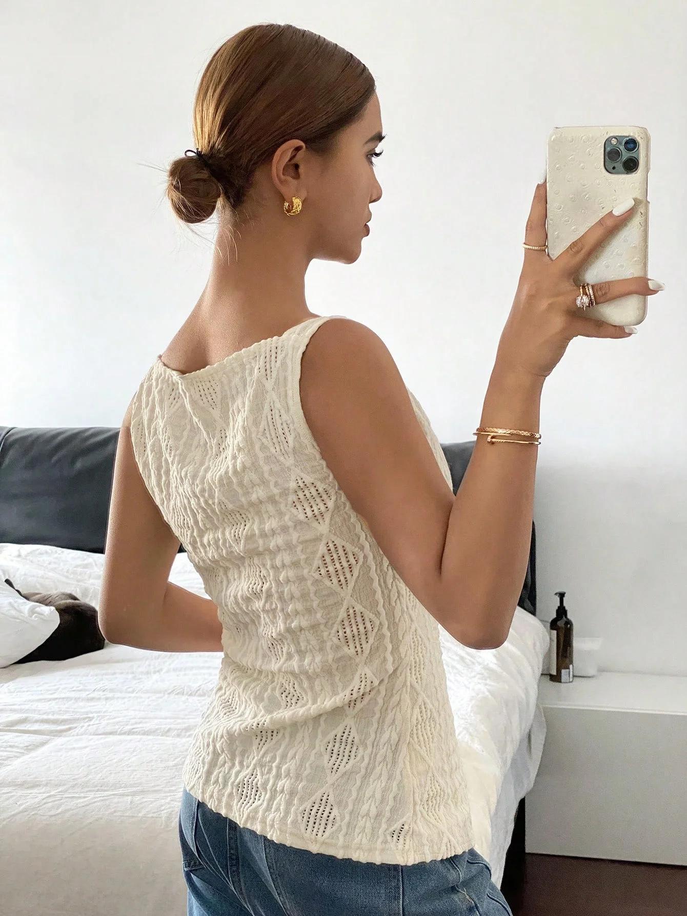 Chemise d'été décontractée sans manches pour femmes, texture géométrique, simple boutonnage