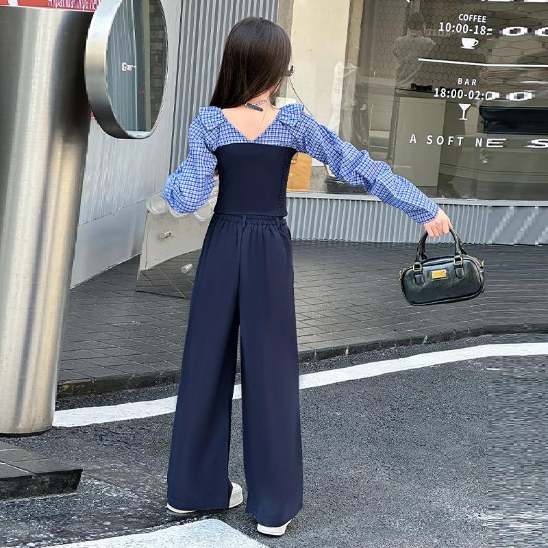 Ensemble de vêtements pour adolescentes au design français, haut à grille d'épissure à épaules dénud