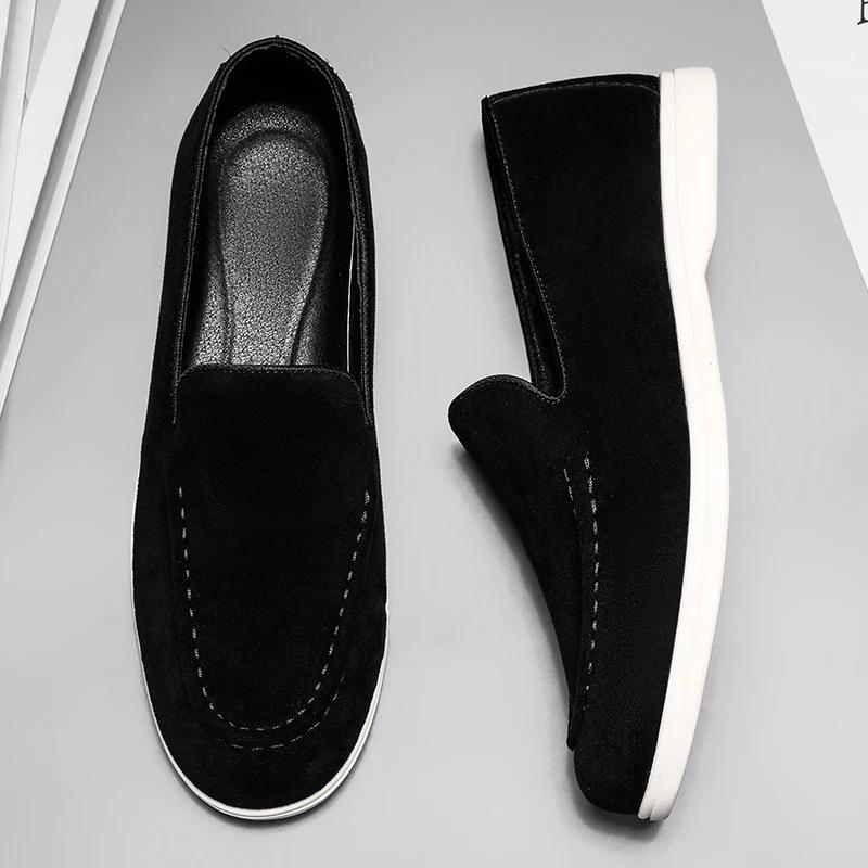 Mocassins à enfiler en cuir suédé pour hommes, chaussures de bateau plates et décontractées de Style