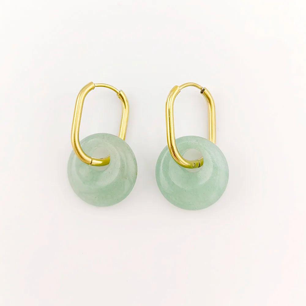 Boucles d'oreilles créoles en acier inoxydable et pierre naturelle pour femmes
