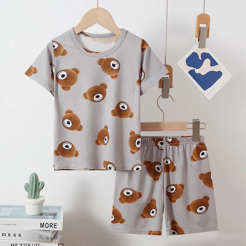 Short décontracté à manches courtes pour enfants, mignon, service à domicile, imprimé ours Joker, co
