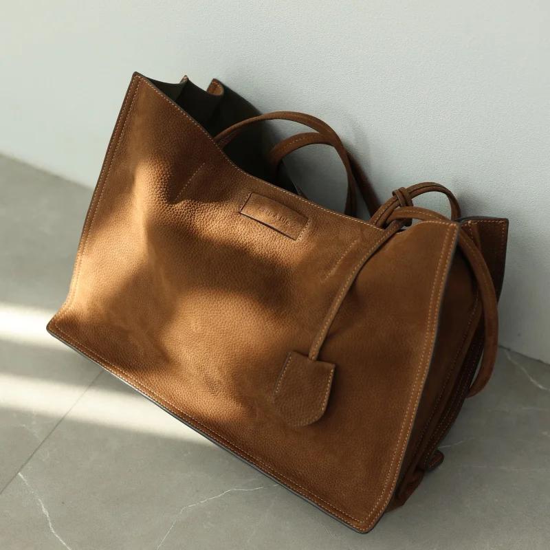 Fourre-tout rétro en cuir véritable pour femmes, sac à bandoulière souple de grande capacité adapté 