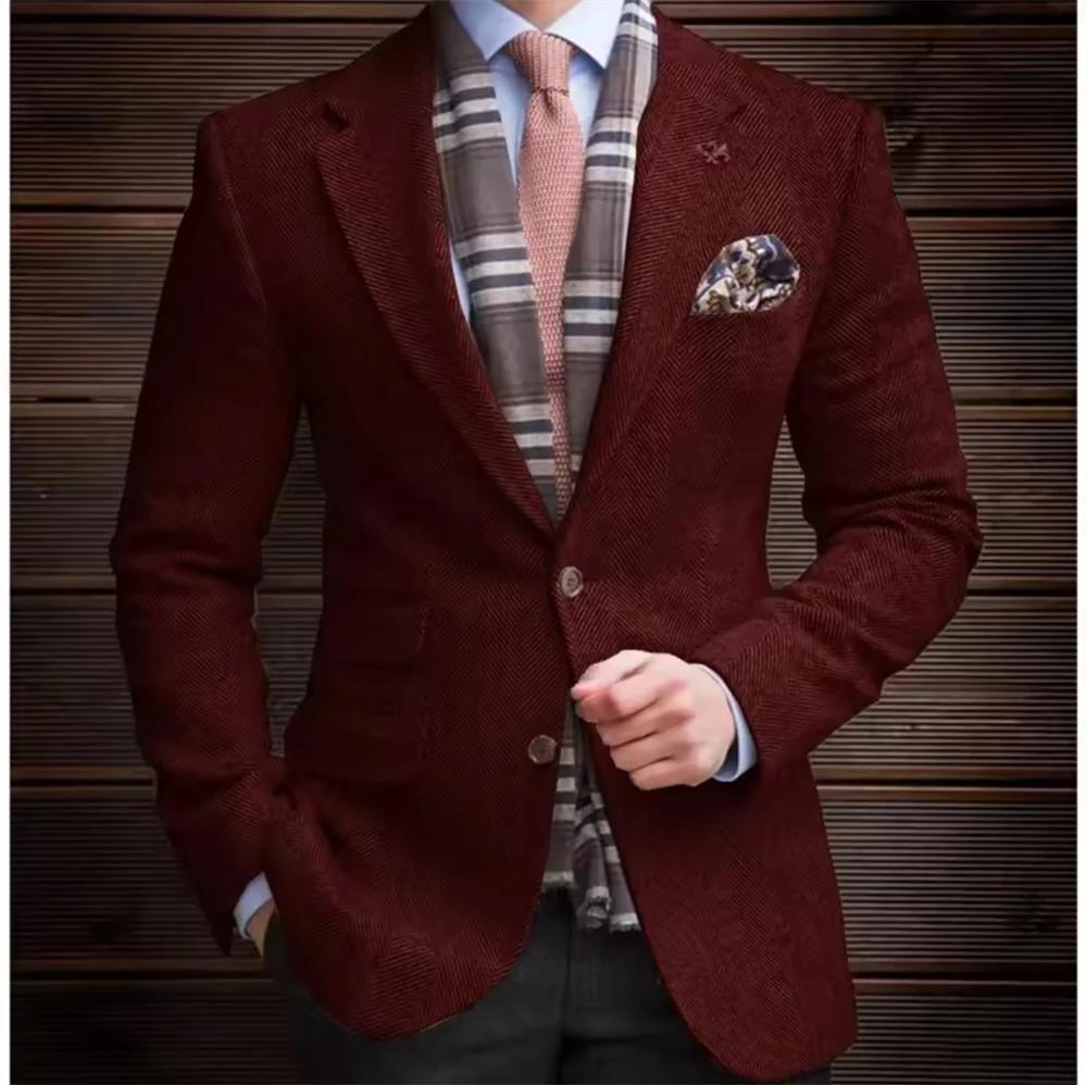 Blazer vintage sur mesure pour homme, veste en tweed à chevrons, mélange de laine, simple boutonnage