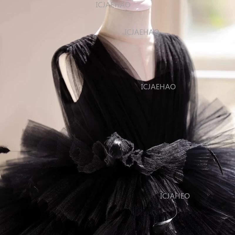Robe de princesse noire pour filles, tenue de performance au piano, robe de soirée, tenue de cérémon