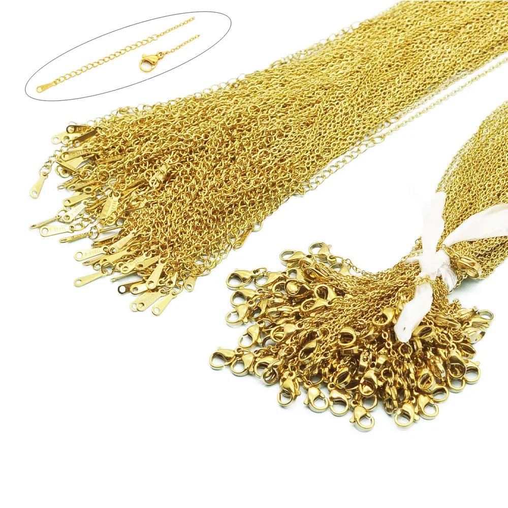 100 pcs/Lot en vrac en gros 304 en acier inoxydable lien de câble Rolo chaîne collier couleur or 45-