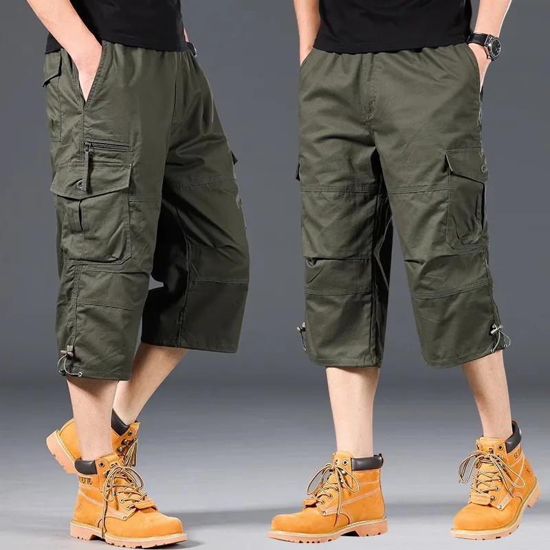 Short Cargo d'été pour hommes, ample, décontracté, sous le genou, taille élastique, grande taille, J