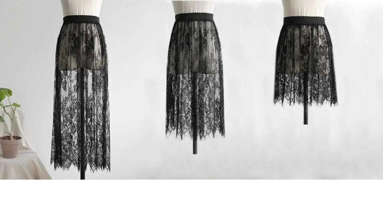 Été femmes maille dentelle Transparent longue Tulle jupe mode coréenne Sexy dames élastique taille h