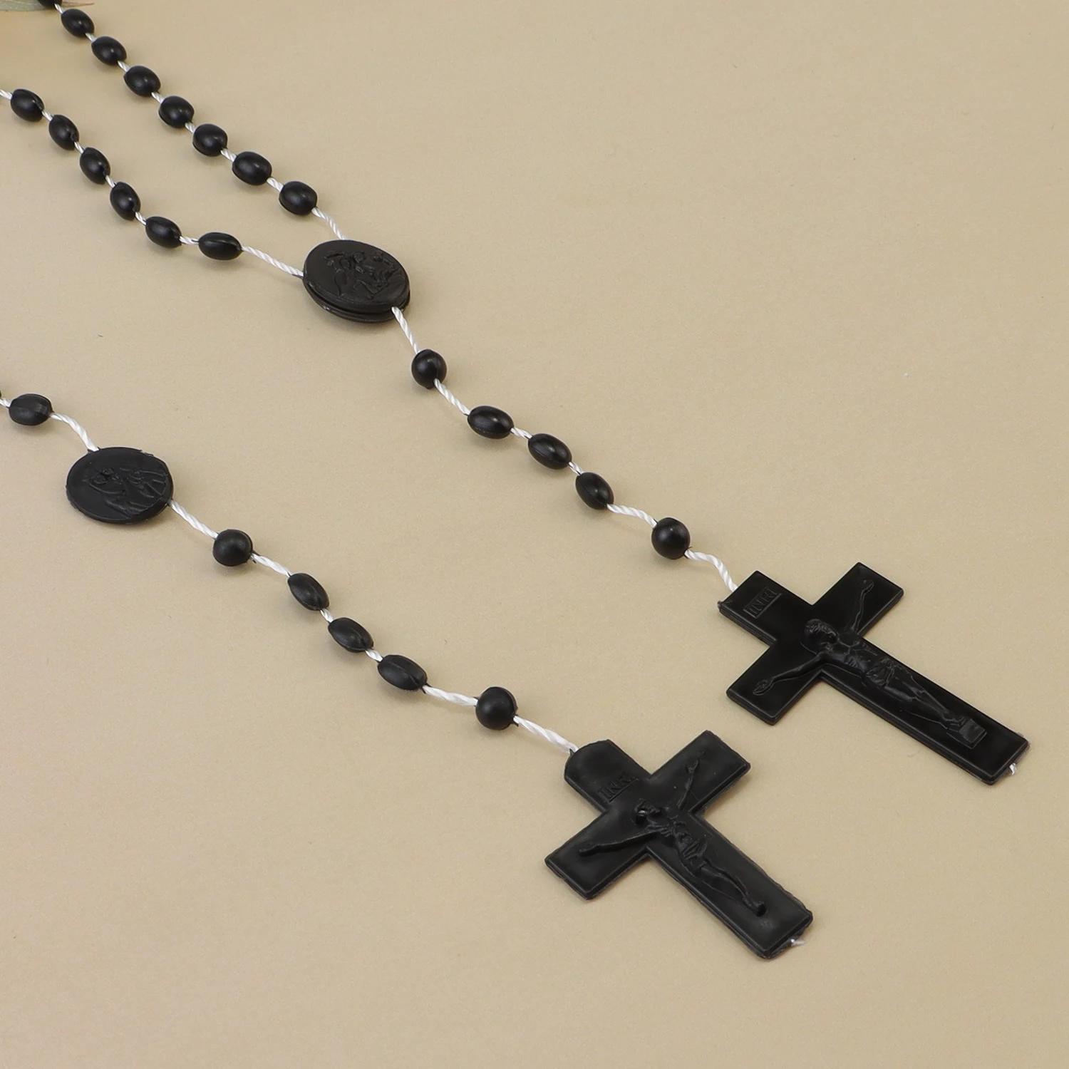 Chapelet multicolore, perles de prière, classique, vieux pendentif croix en plastique, colliers, bij