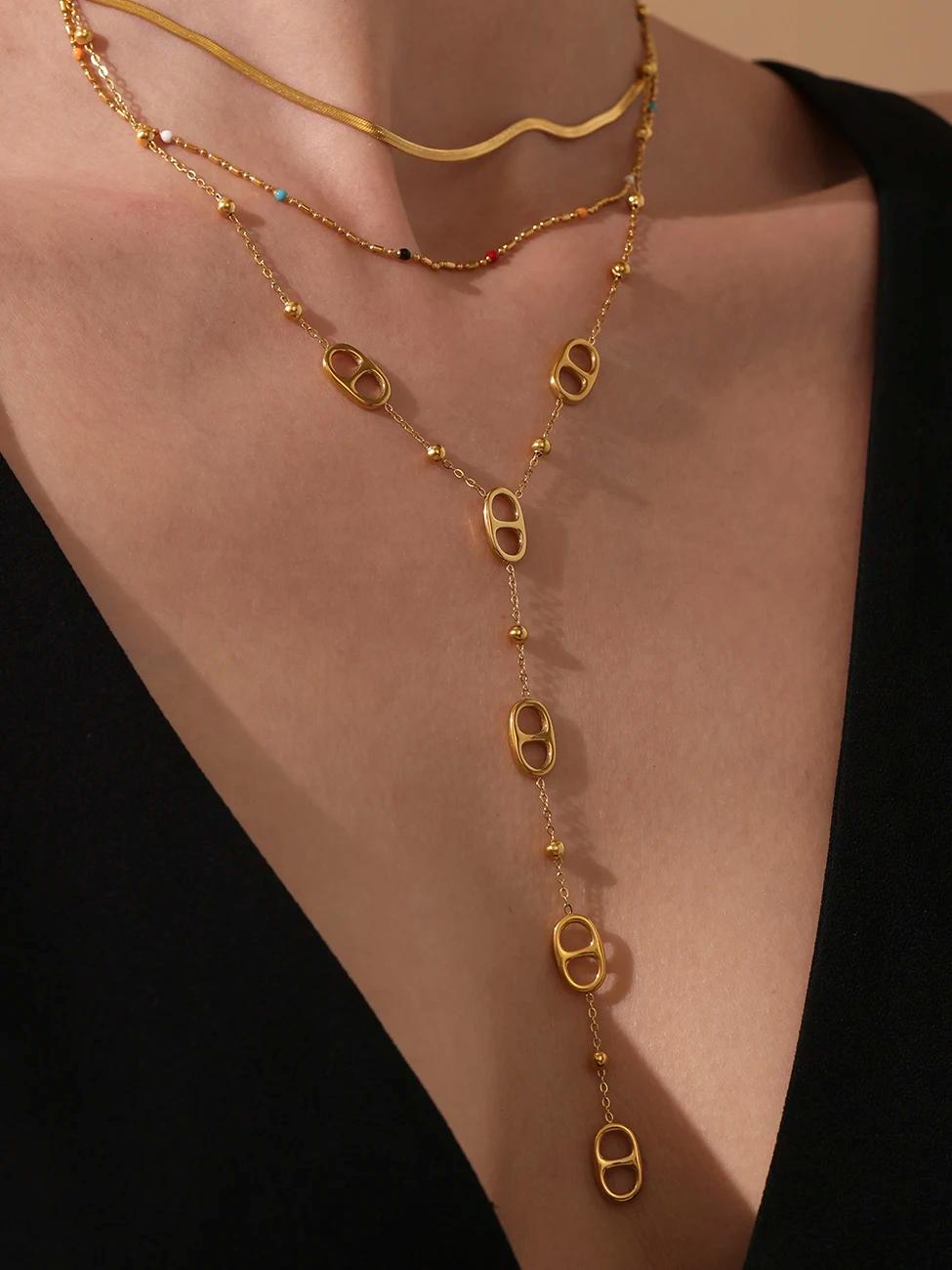 Nivora mode longue chaîne en acier inoxydable colliers pour femmes PVD véritable plaqué or métal fem