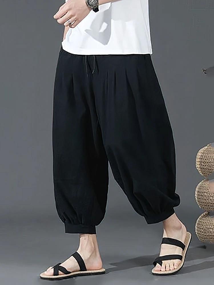 Short d'été en coton et lin pour hommes, Baggy, jambes larges, pantalon Capris décontracté, Sport, c