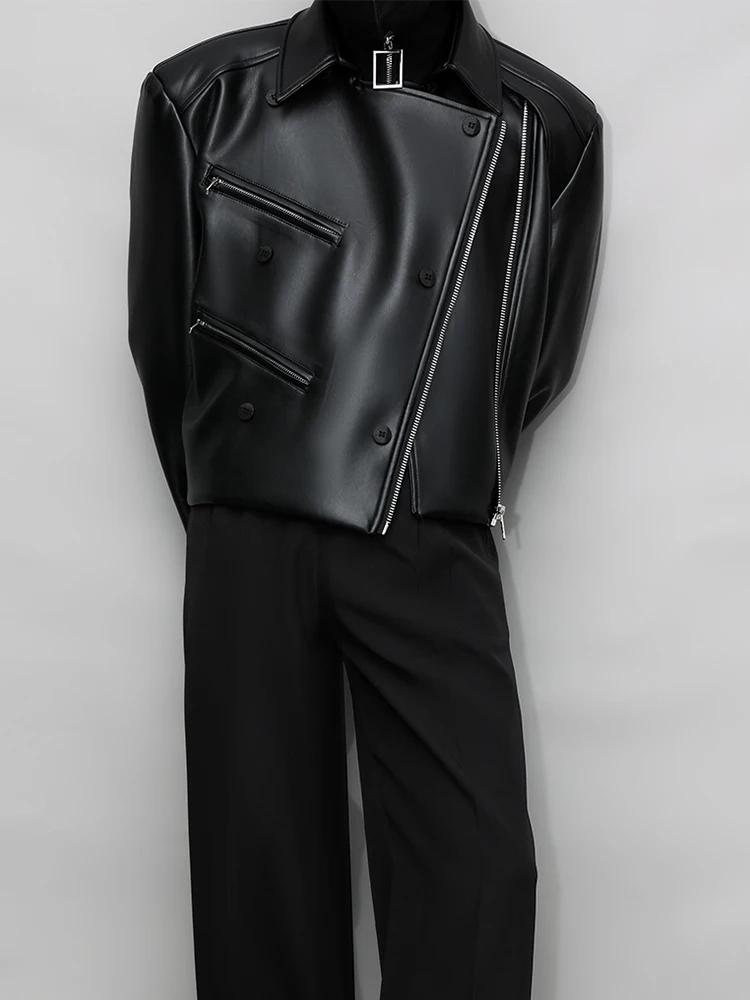 Mauroicardi-Veste en cuir PU pour homme, manches longues, col montant, vêtements de créateur de luxe