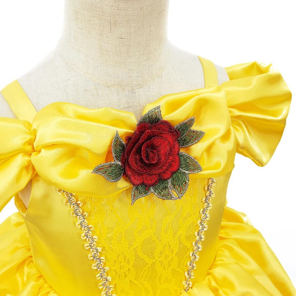 Robe princesse Cosplay Belle pour filles 2-11 ans - Costume fête anniversaire carnaval Noël élégant