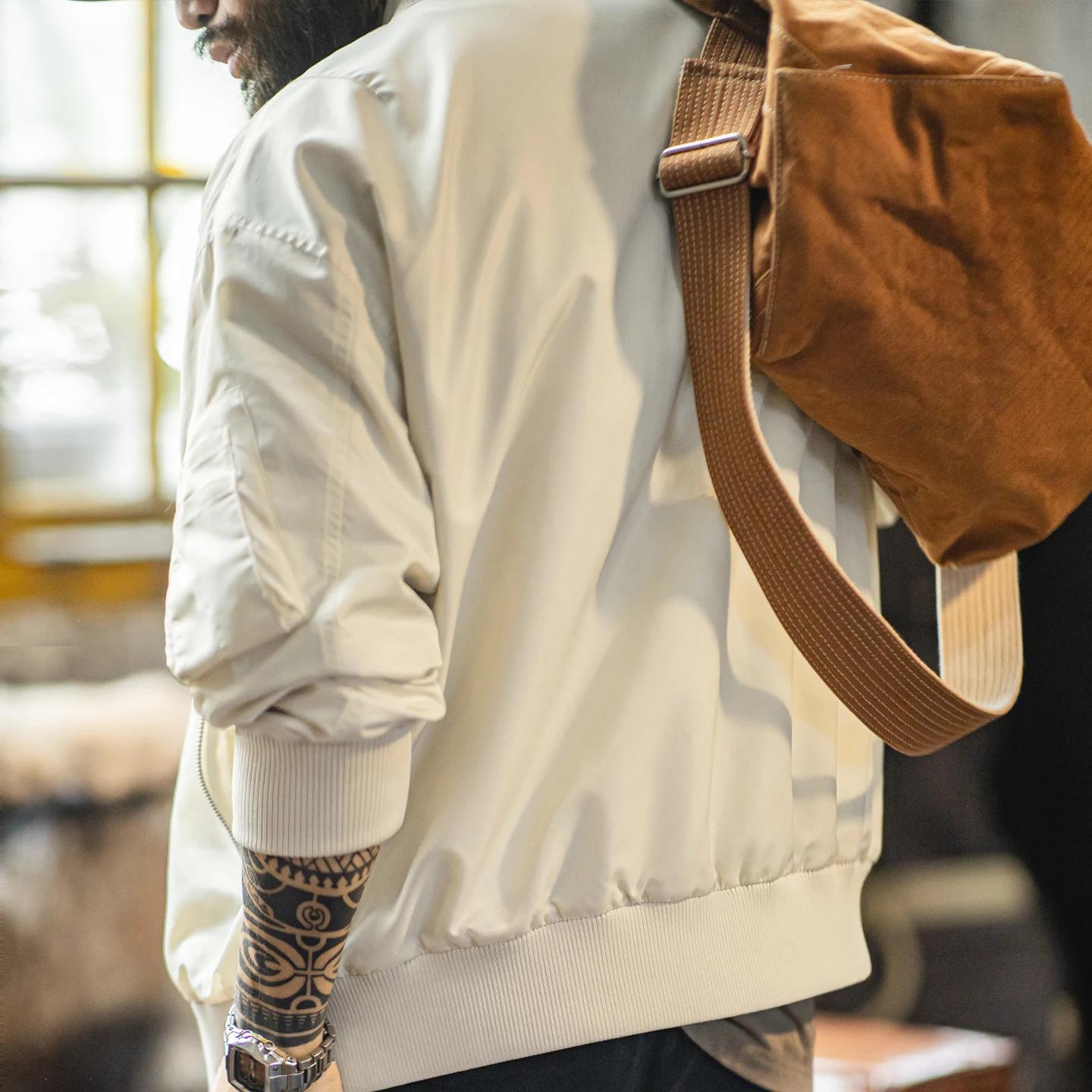 Maden – veste de pilote Vintage L2B pour hommes, blanche, légère, bombardier de vol, courte, fermetu