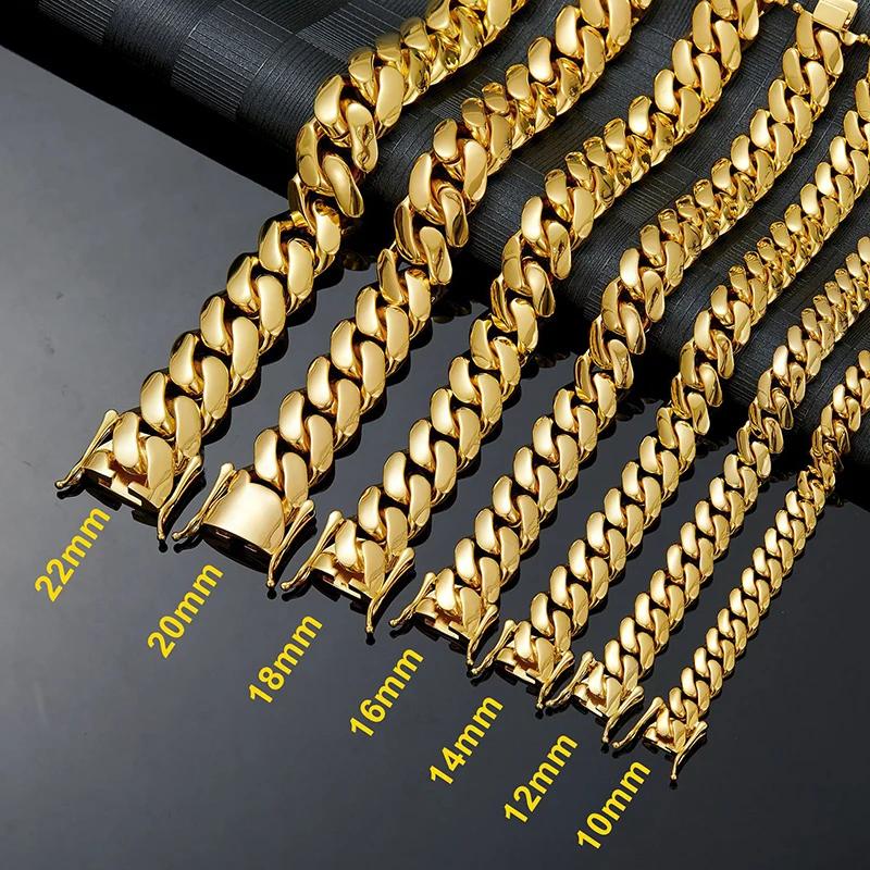 Hip Hop Bling couleur or acier inoxydable Dense cubain Miami lien chaîne colliers pour hommes rappeu