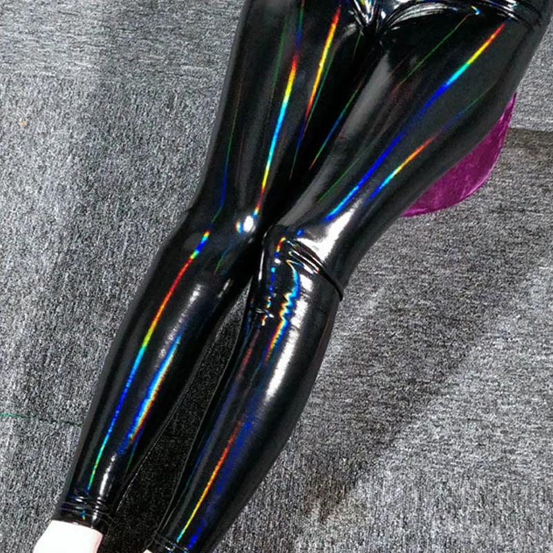 Pantalon en cuir PU taille haute pour femme, couleurs absorbe ouissantes, leggings minces brillants,