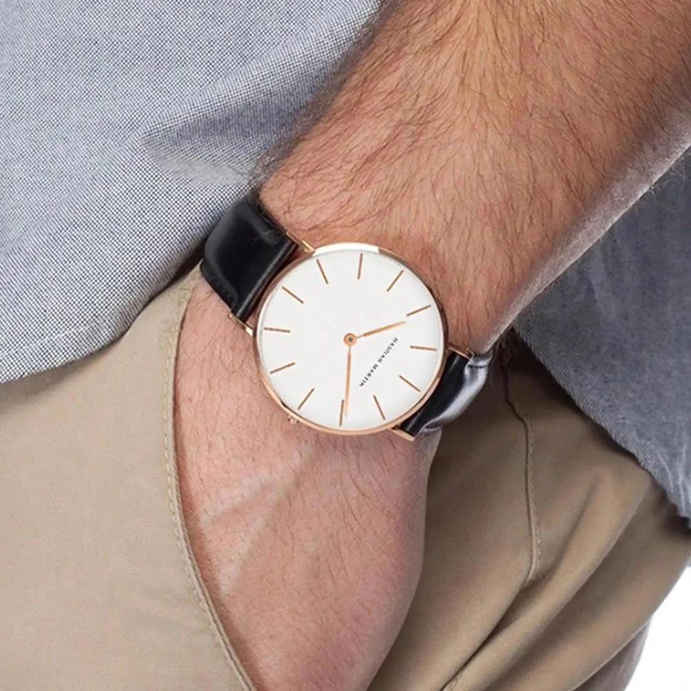 Dropshipping Haute Qualité Rose Cadran En Or Montre Hommes En Cuir Imperméable À L'eau Montre-Bracel