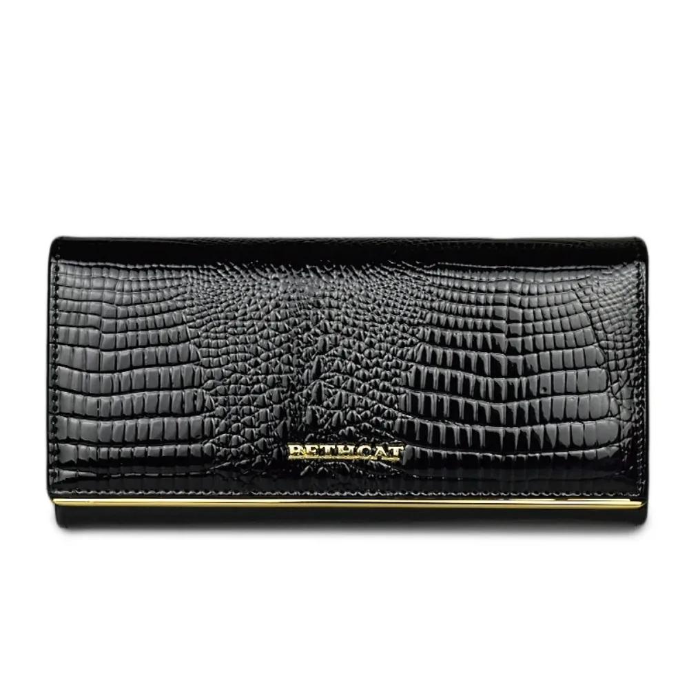 Portefeuille de luxe en cuir véritable pour femmes, motif Crocodile, pochette brevetée, porte-monnai