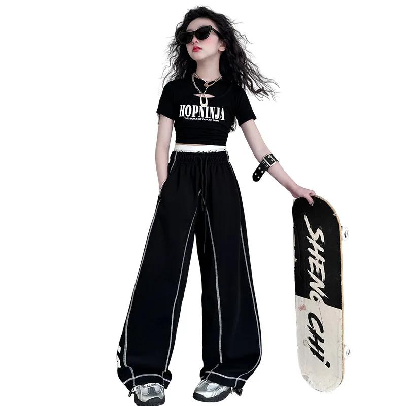 Été adolescente Hip Hop Jazz Street Dance Costume Costume Cool imprimé creux T-shirt court + pantalo