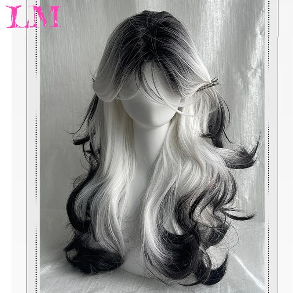 LM-Perruque Lolita Synthétique Longue et Droite avec Frange pour Fille, Mignonne Ombre, Rose, Blonde