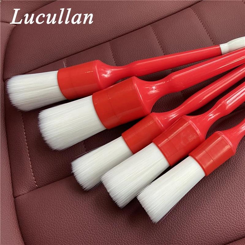 Lucullan – brosses de détail de voiture à manche rouge, ensemble de 5 pièces, cheveux doux, Accessoi