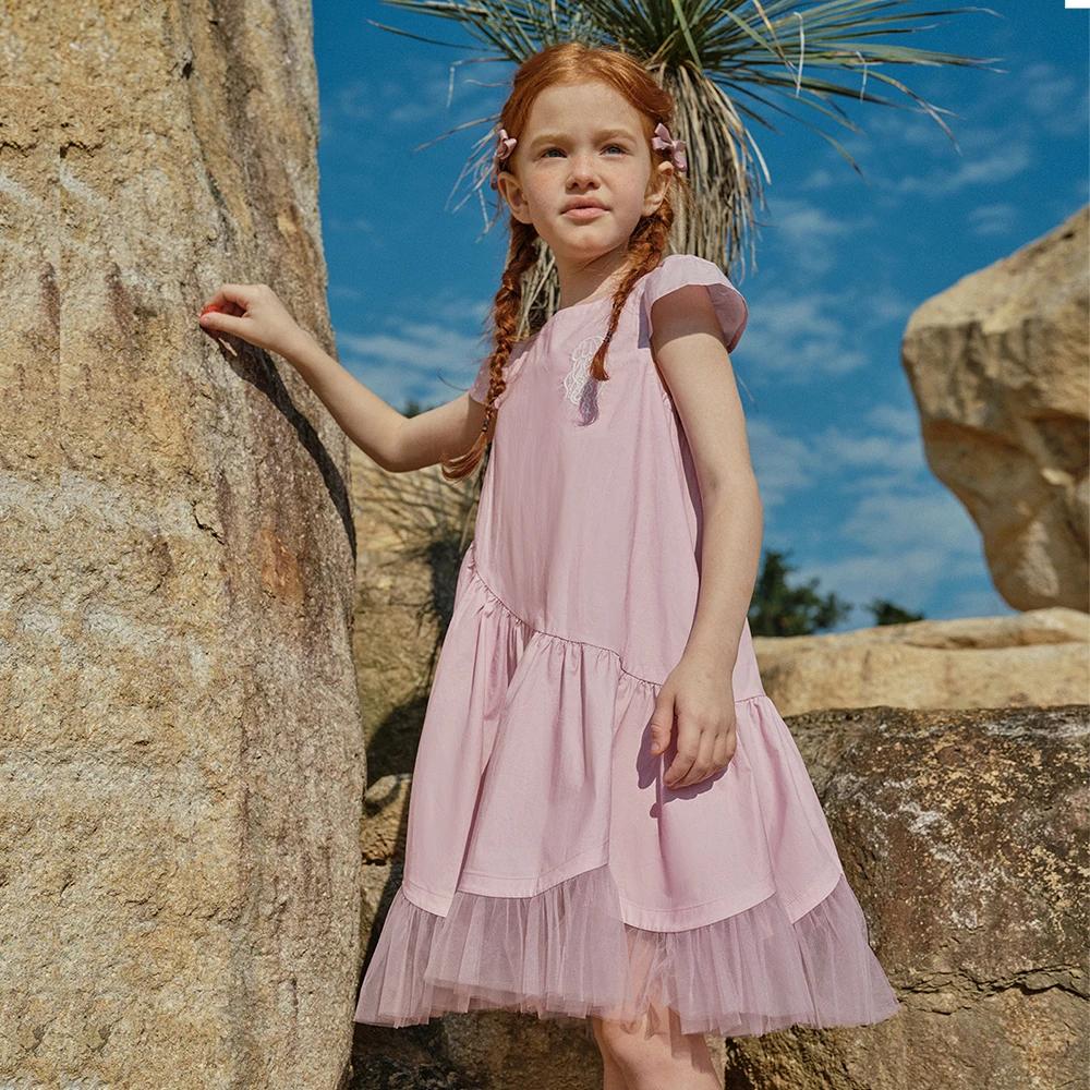Robes de princesse d'été en maille pour filles Dave Bella, 7-13 ans, robe de fête à manches courtes 