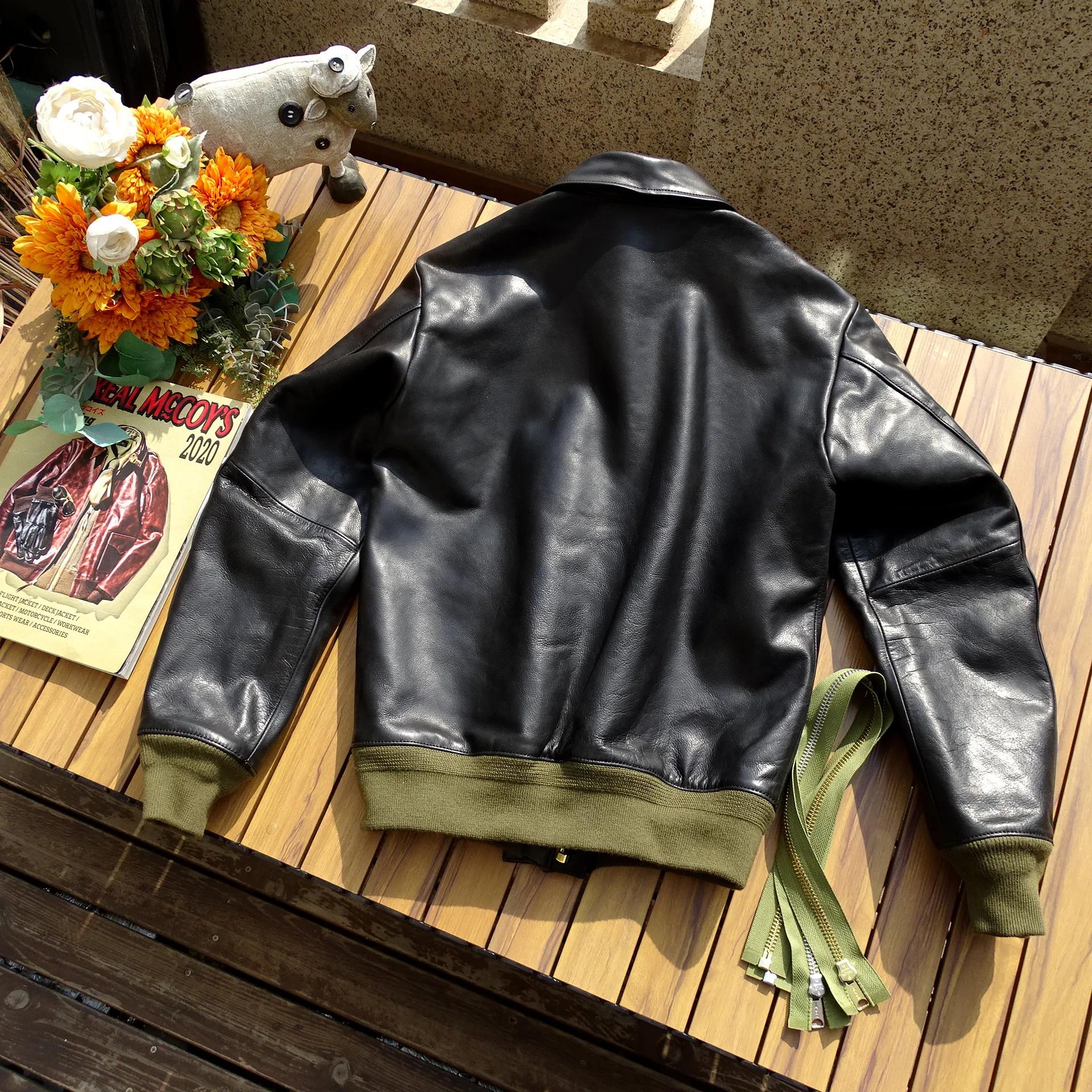 Veste d'hiver en cuir noir pour hommes, Style militaire, grande taille 5XL, véritable cuir de vache 
