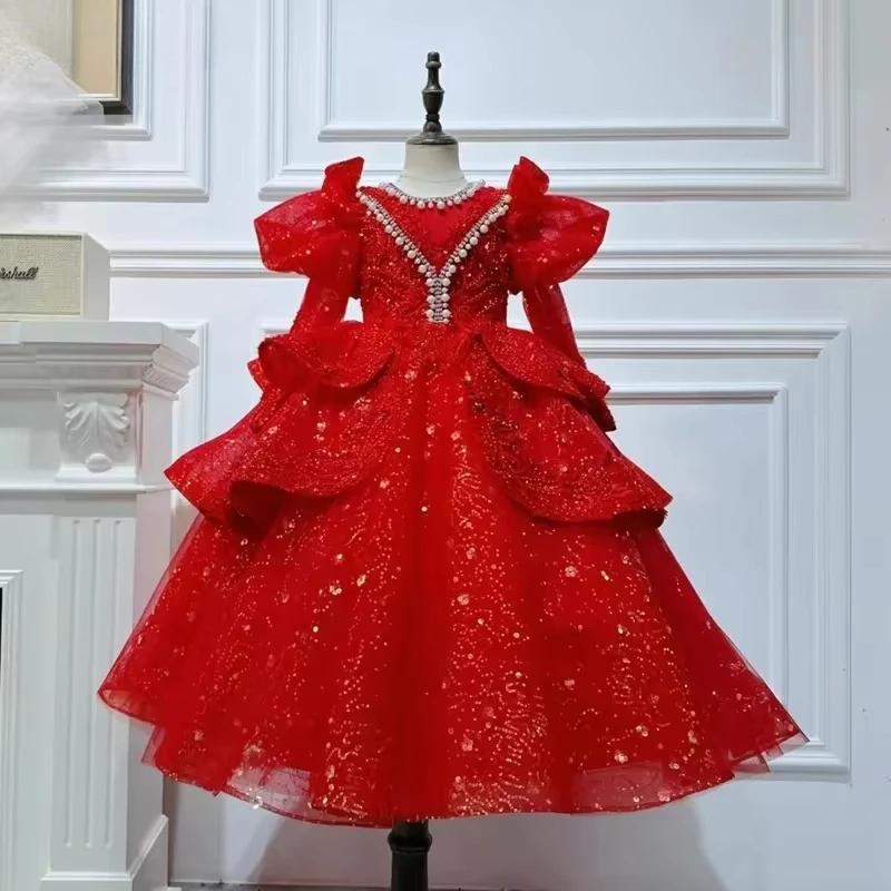 Robe de spectacle pour enfants, tenue de princesse à fleurs pour filles, vêtements de fête scintilla