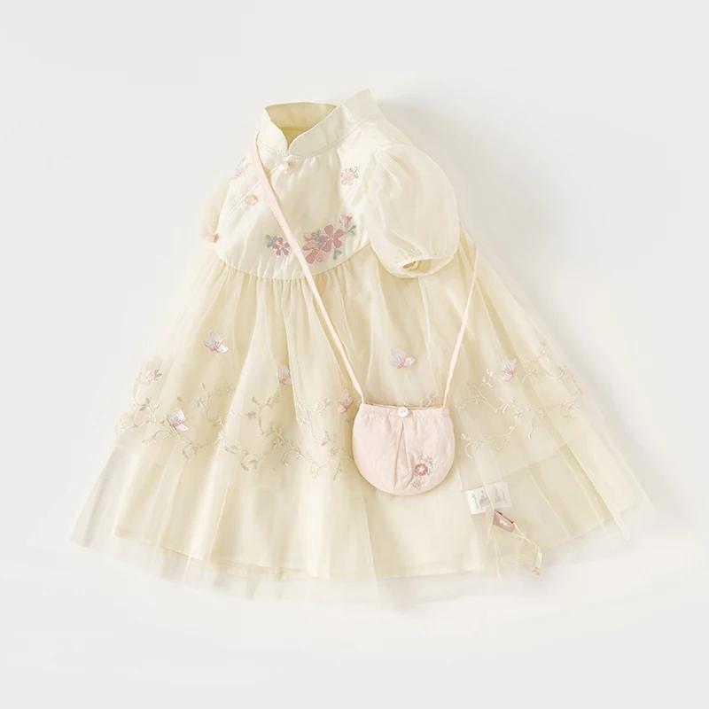 Dave Bella fille robe de princesse 2025 nouvel été enfants bébé manches courtes maille mignon doux c