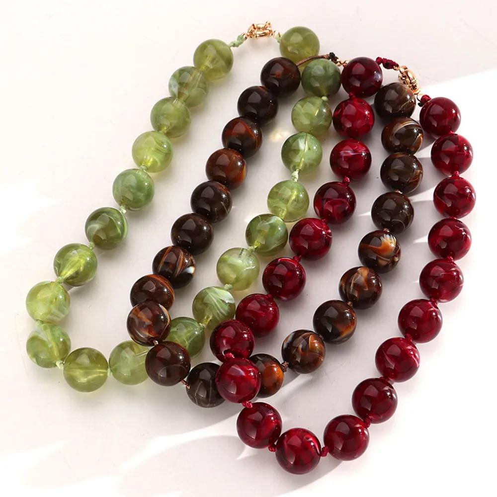 Collier ras du cou multicolore pour femmes, grandes perles rondes, tendance, acrylique, perles géomé