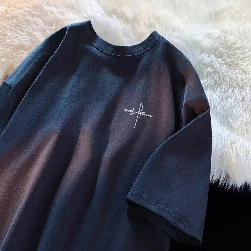 Japonais minimaliste lettre imprimer M-8XL grande taille hommes décontracté respirant T-shirt été à 