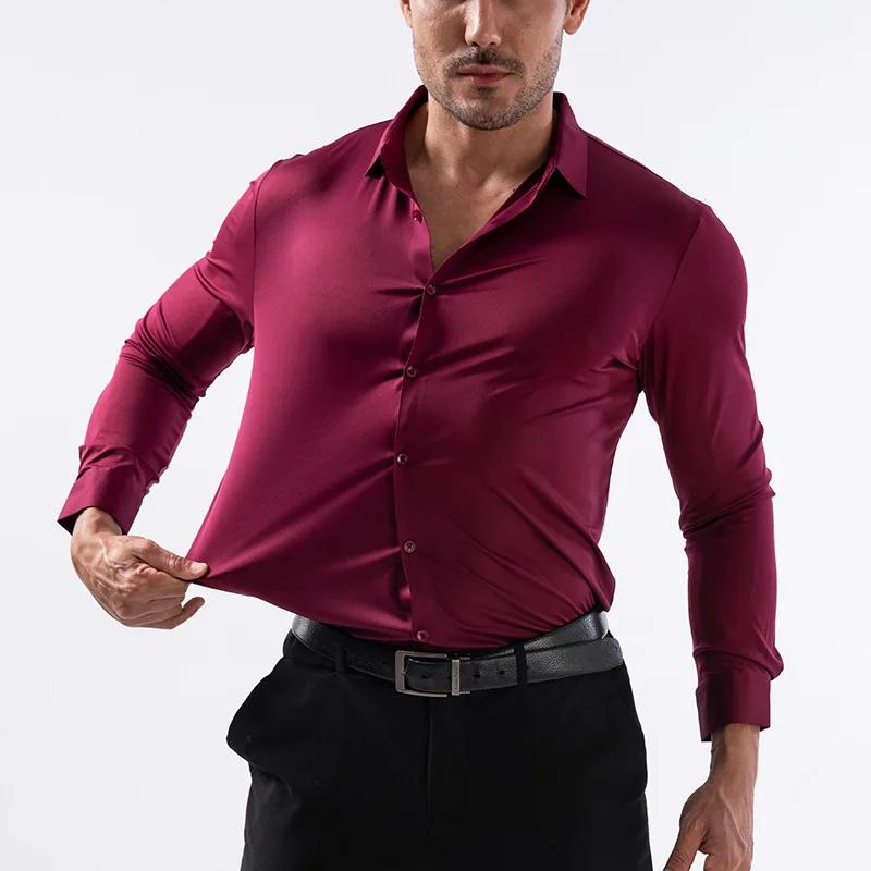 Chemises sans couture à haute élasticité pour hommes, chemise de sport musculaire à manches longues,