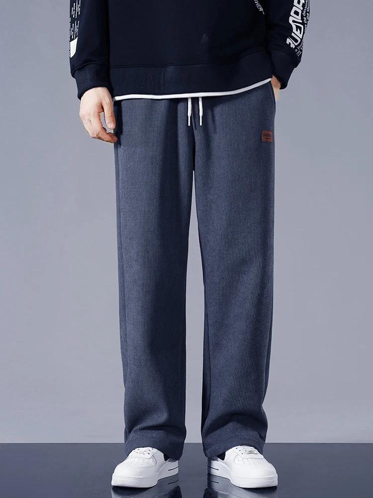 Hiver épais chaud velours côtelé pantalons de survêtement hommes doublure polaire cordon droit ample