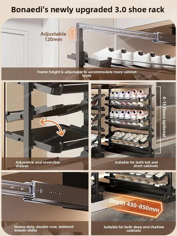 Meuble à chaussures encastré avec étagère à chaussures coulissante, panier rétractable grande capaci